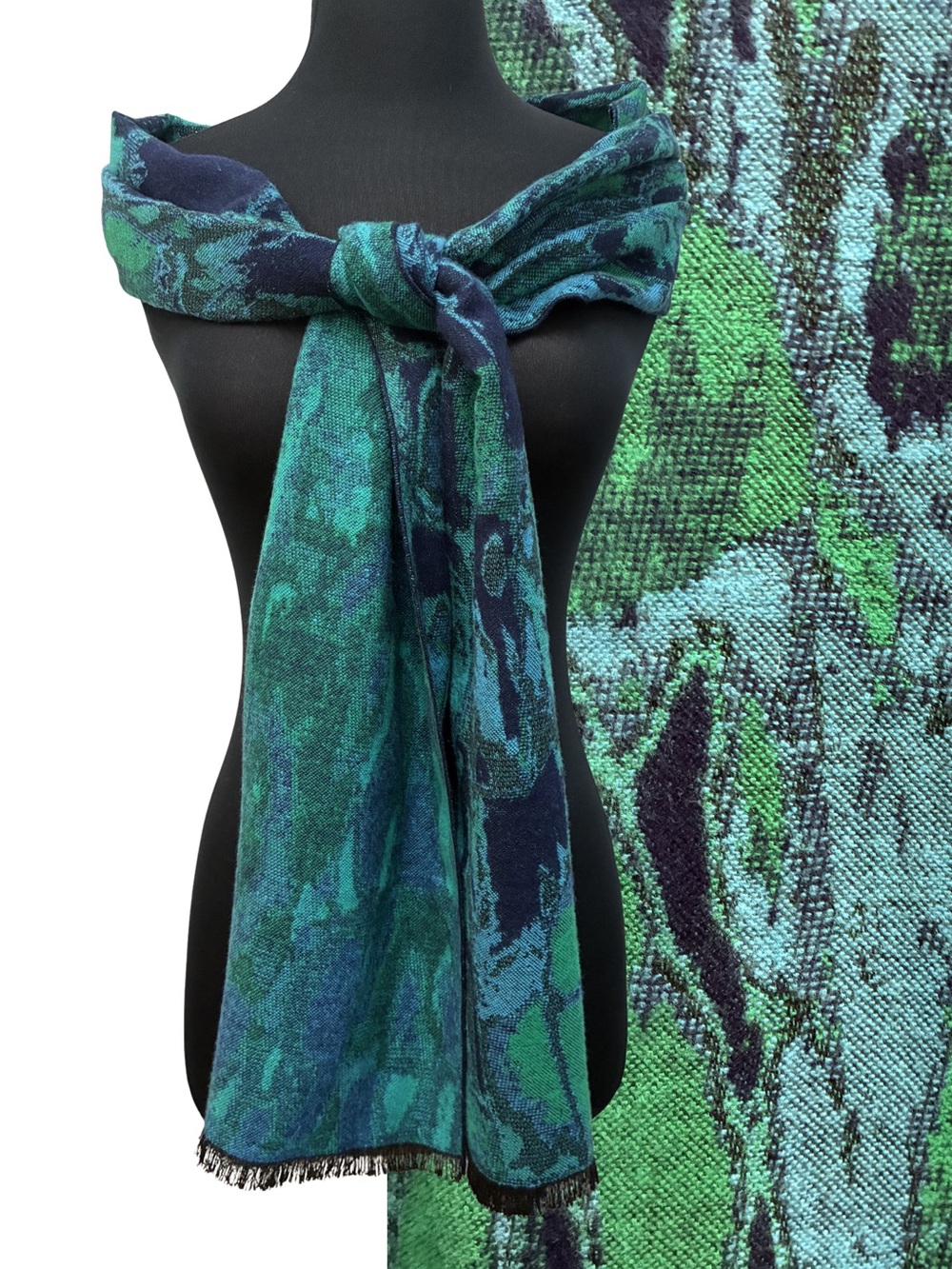 Reversible 100% Cashmere Scarf Blue/Green